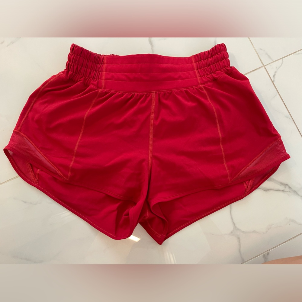 Lululemon high rise hotty hot shorts in red.